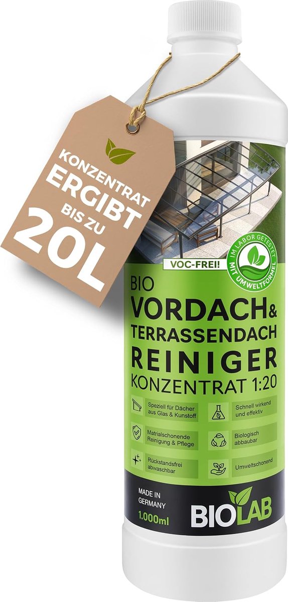 SnelShoppen - Biolab Canopy & Terrasdak Cleaner Concentraat 1L – Geschikt voor Glas, Plastic, Conservatory, Terras, Binnen & Buiten