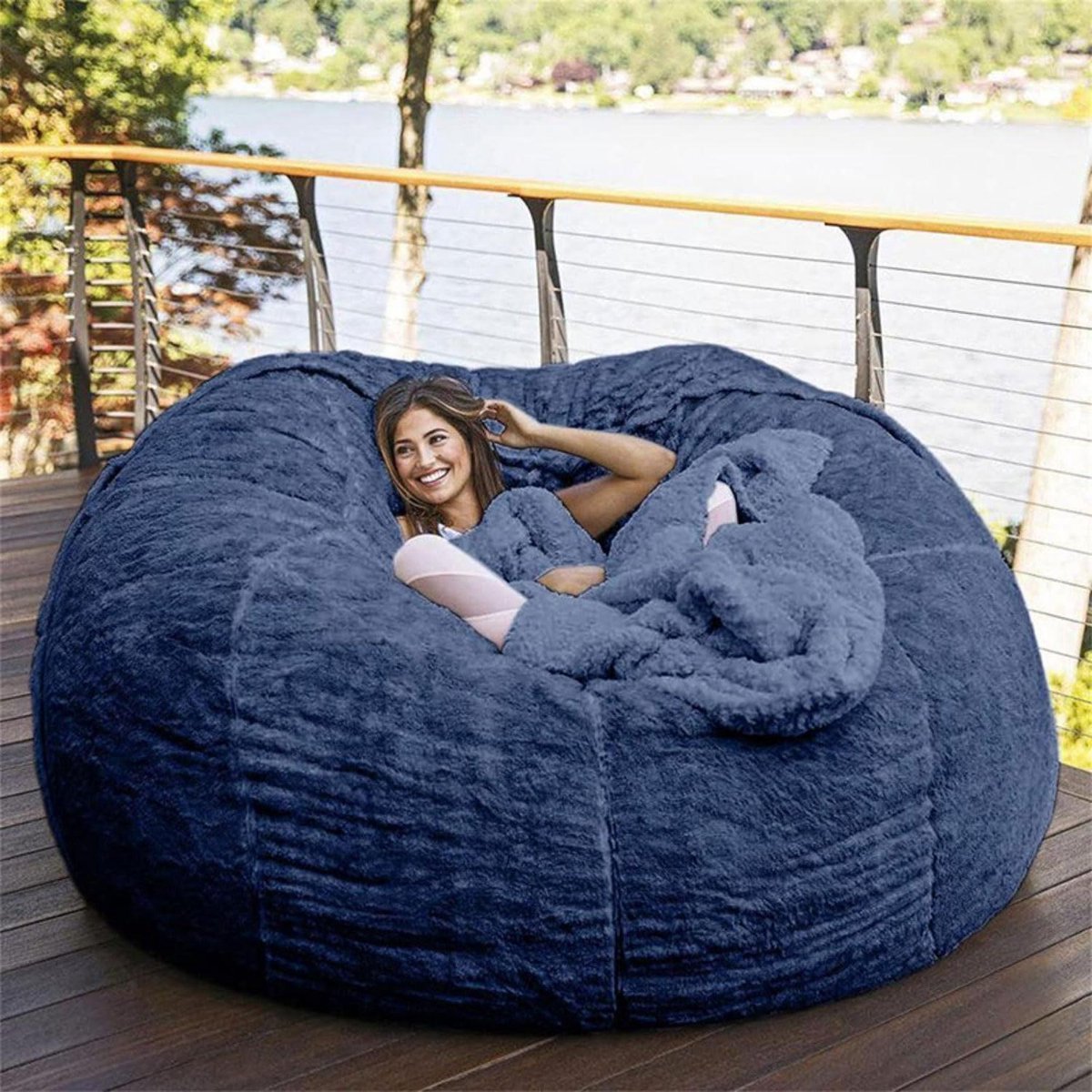 Zitzak hoes - Luie bank - Ontspannen zitten - Zacht fluweel - 4.5FT - Donker Blauw