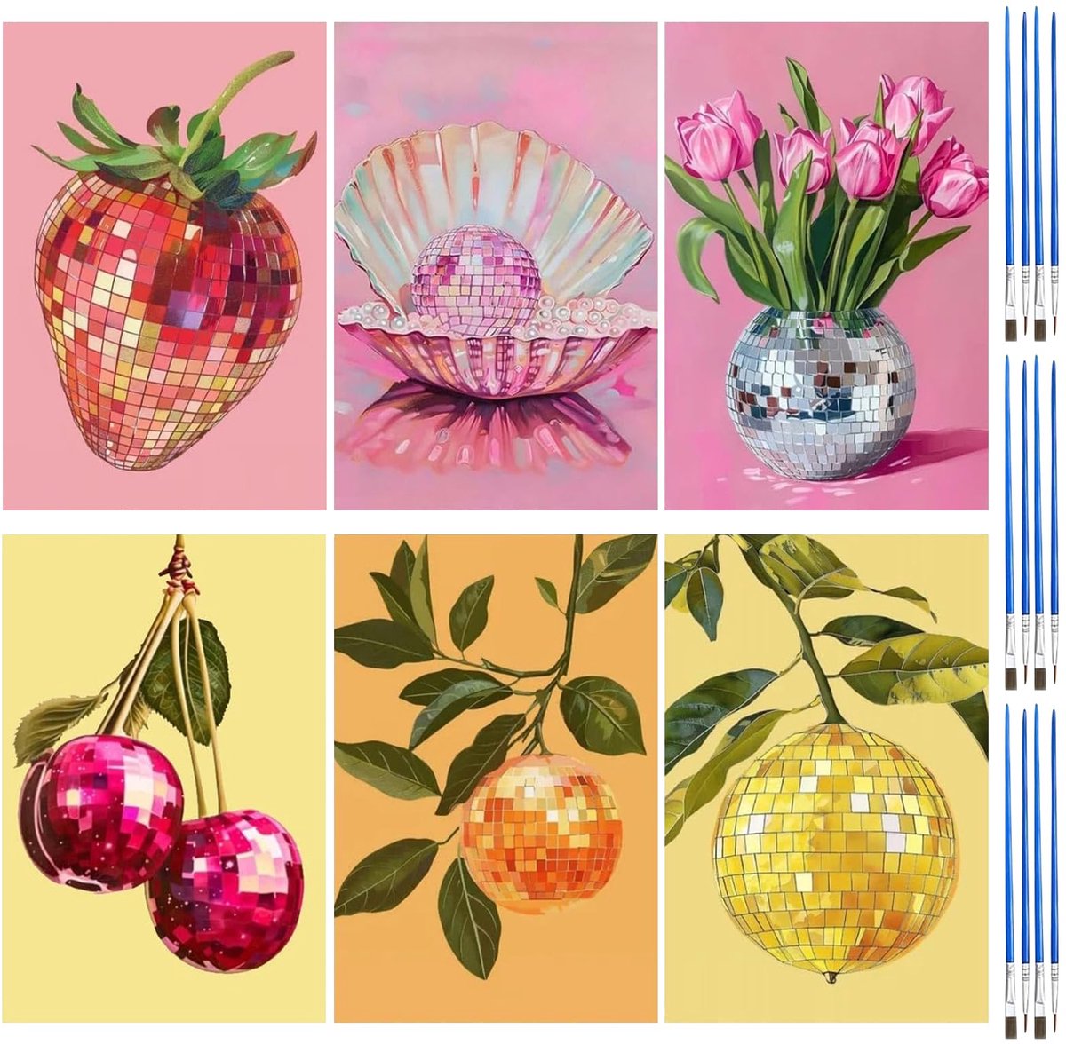 SnelShoppen - 6 Stuks Schilderen op Nummer voor Volwassenen Retro Disco - Paint by Numbers met Penselen - Handgeschilderd Olieverf op Canvas voor Huis