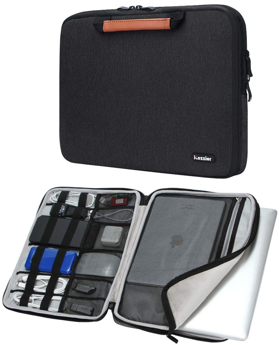 SnelShoppen - Laptop Sleeve Case Bag 15-15.6 Inch voor MacBook Air/Pro - Beschermende Tas met Zijzakken - Zwart - Ideaal voor School, Werk en Reizen