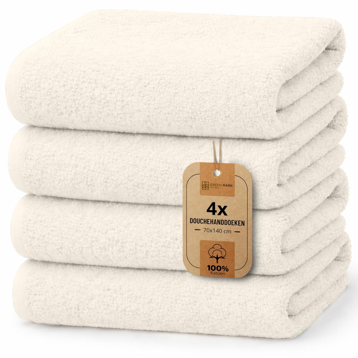 SnelShoppen - Set van 4 Zachte Douchehanddoeken 100% Katoen - Absorberend & Ademend - Natuurlijk/Crème - 70x140 cm - Perfect voor Dagelijks Gebruik, T