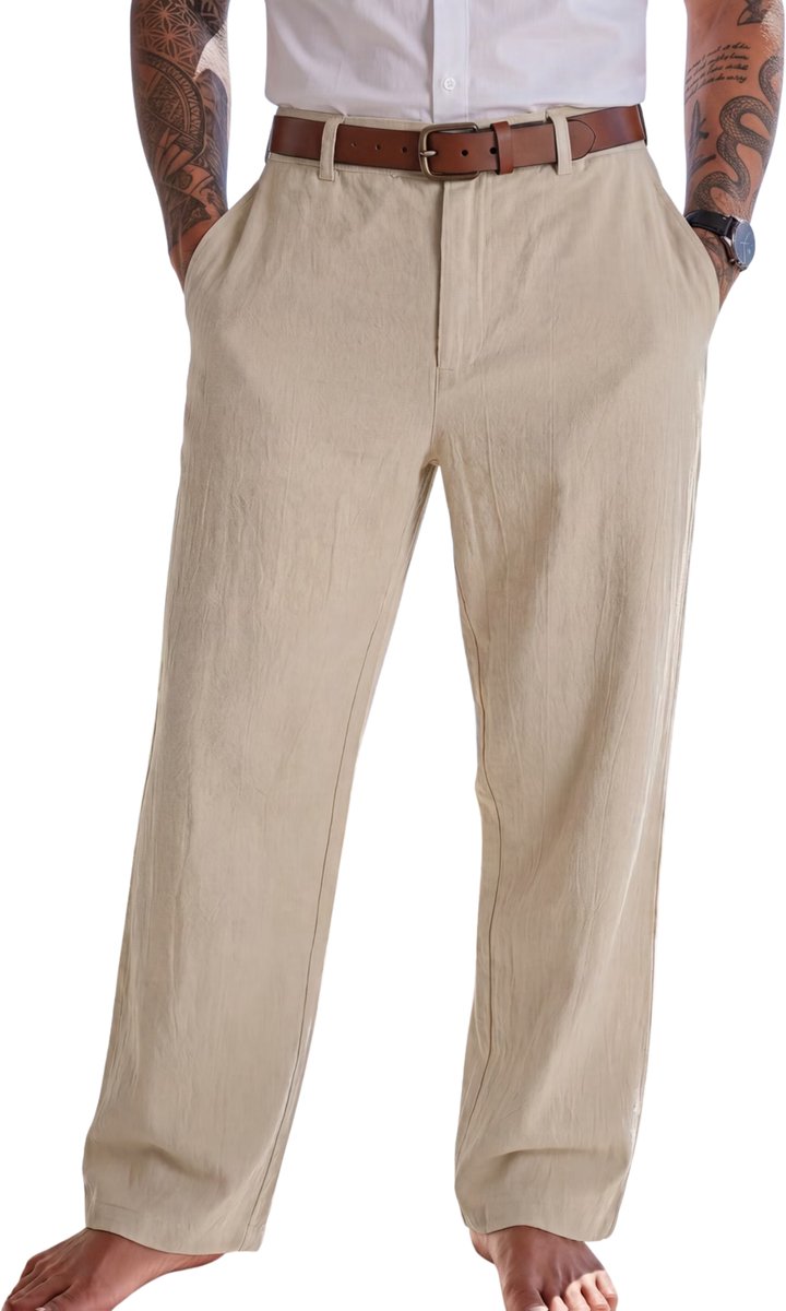 Currero Pantalon Heren Chino Regular Fit Golfbroek Nette Broek Elastische Tailleband Volwassenen Beige