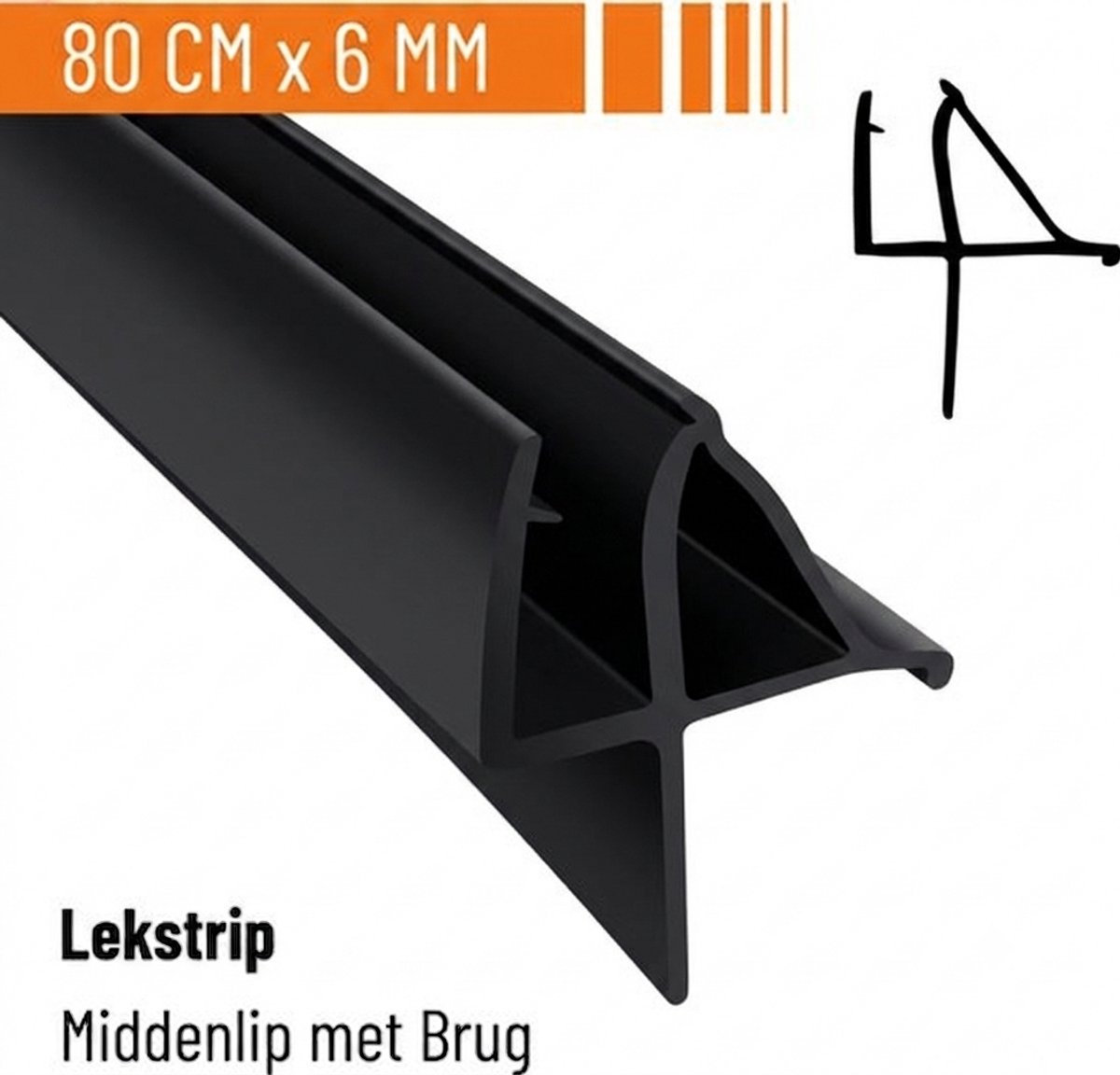 Simple Fix Lekstrip - Douchestrip zwart - Waterkering - 80CM Lang - 4-8MM Glasdikte - Bolprofiel