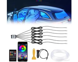 LED-sfeerverlichting voor auto-interieur - 6-in-1 lichtstrip - Ondersteunt app-bediening - 8 meter glasvezelkabel - RGB-interieurverlichting - Sfeerverlichting - Accessoires voor auto-interieurverlichting - Koele glasvezelkabel met zeven kleuren