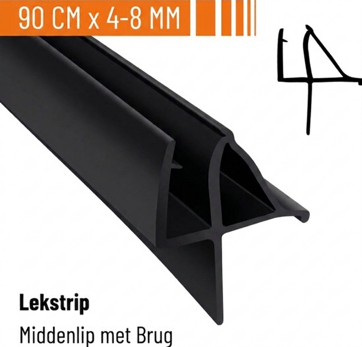 Simple Fix Douchestrip zwart - Lekstrip - Waterkering - Douchedeurafdichting 90CM Lang - 4-8MM Glasdikte - Bolprofiel