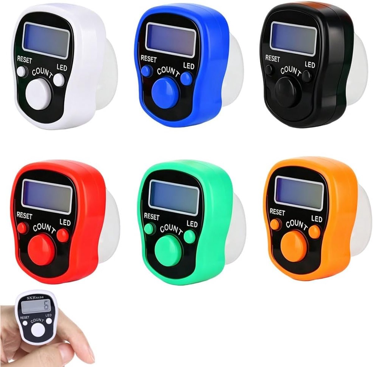 SnelShoppen - Digitale Vingerteller 6 Stuks - Elektronische Mini Teller met LED Achtergrondverlichting - Voor Sport, Golf, Weven, Stappenteller en Eve