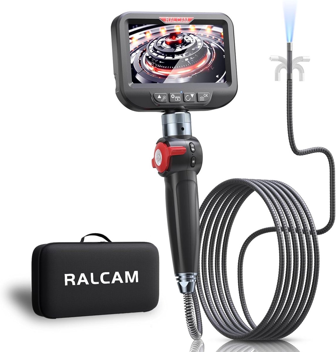 SnelShoppen - Endoskopcamera 8.5mm met Licht - 4,3" HD 1080P Inspektiecamera - 10 LED - IP67 Waterdicht - 2M Halbstarre Kabel - Perfect voor Auto, Hui