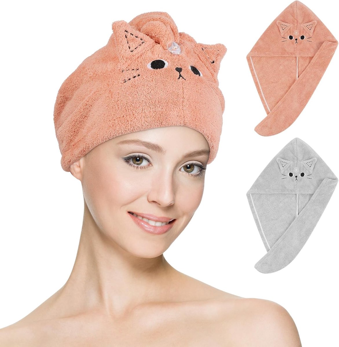 SnelShoppen - Haar Droog Handdoek Wrap Cap met Knoopjes - Ultra Absorberende Coral Fleece Haar Turban Towel - Anti Frizz Sneldrogende Hoofddoek voor B