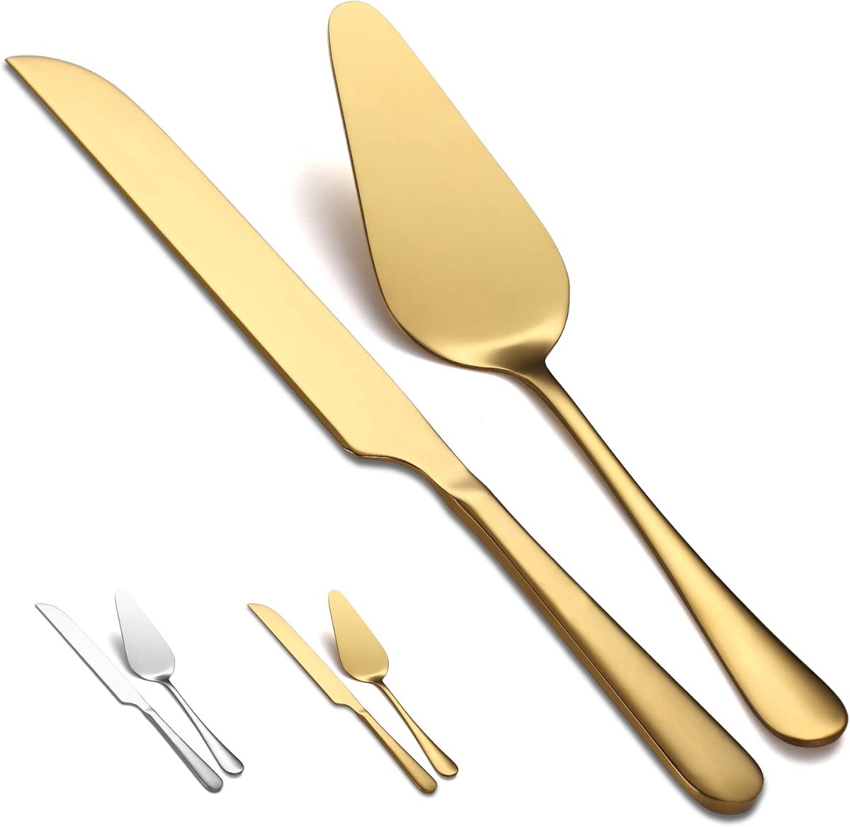 SnelShoppen - Cake Snijset en Server Set, Gouden Titanium Coating RVS Taart Snijder en Server voor Bruiloft, Verjaardag, Feest, 2-delig, Stijlvol en D