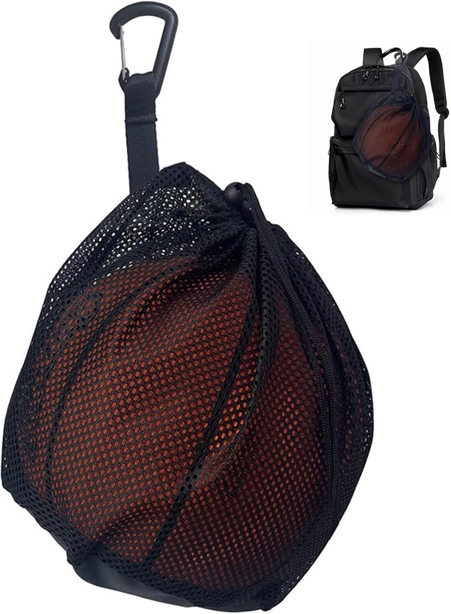 SnelShoppen - Ball Net 1 Bal, Basketball Net, Draagbaar met Ritsvak en Karabijnhaak voor Voetbal, Handbal, Volleybal, Sporttas als Trainingsmateriaal