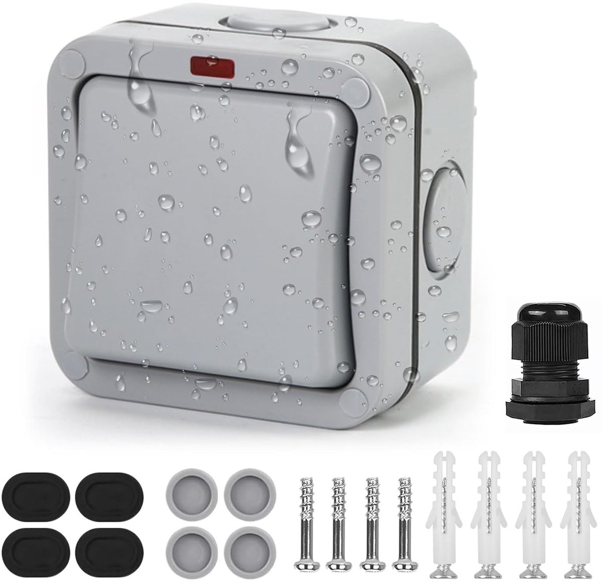 SnelShoppen - Idota Buitenlichtschakelaar IP66 Waterdicht, Universele 20A Schakelaar met LED Indicator, Schokbestendig en Corrosiebestendig voor Tuin,