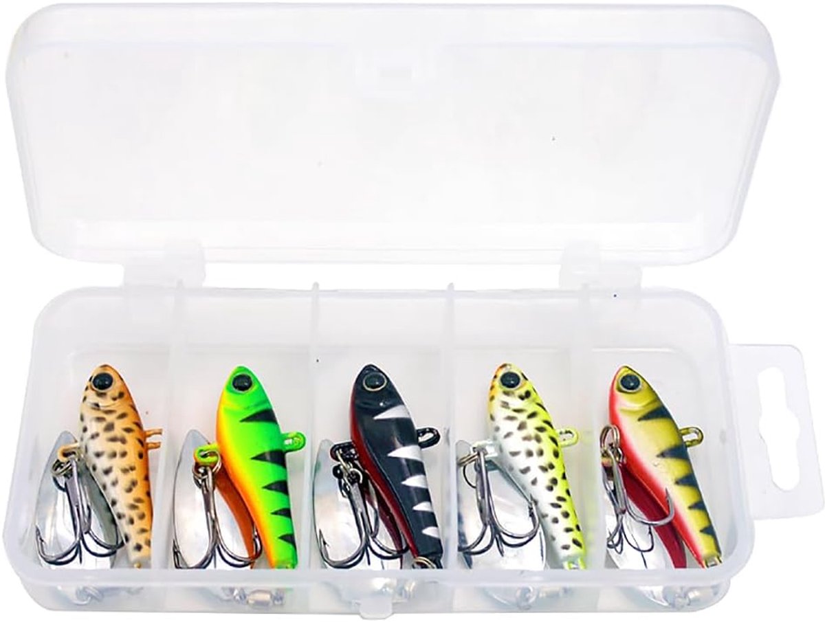 SnelShoppen - 5pcs Spider Bait Indicator Spoon Set met Triplets Hooks 22g Lures voor Forel, Baars, Salmon, Snoek, Pikeperch en Vissen met Lure Box