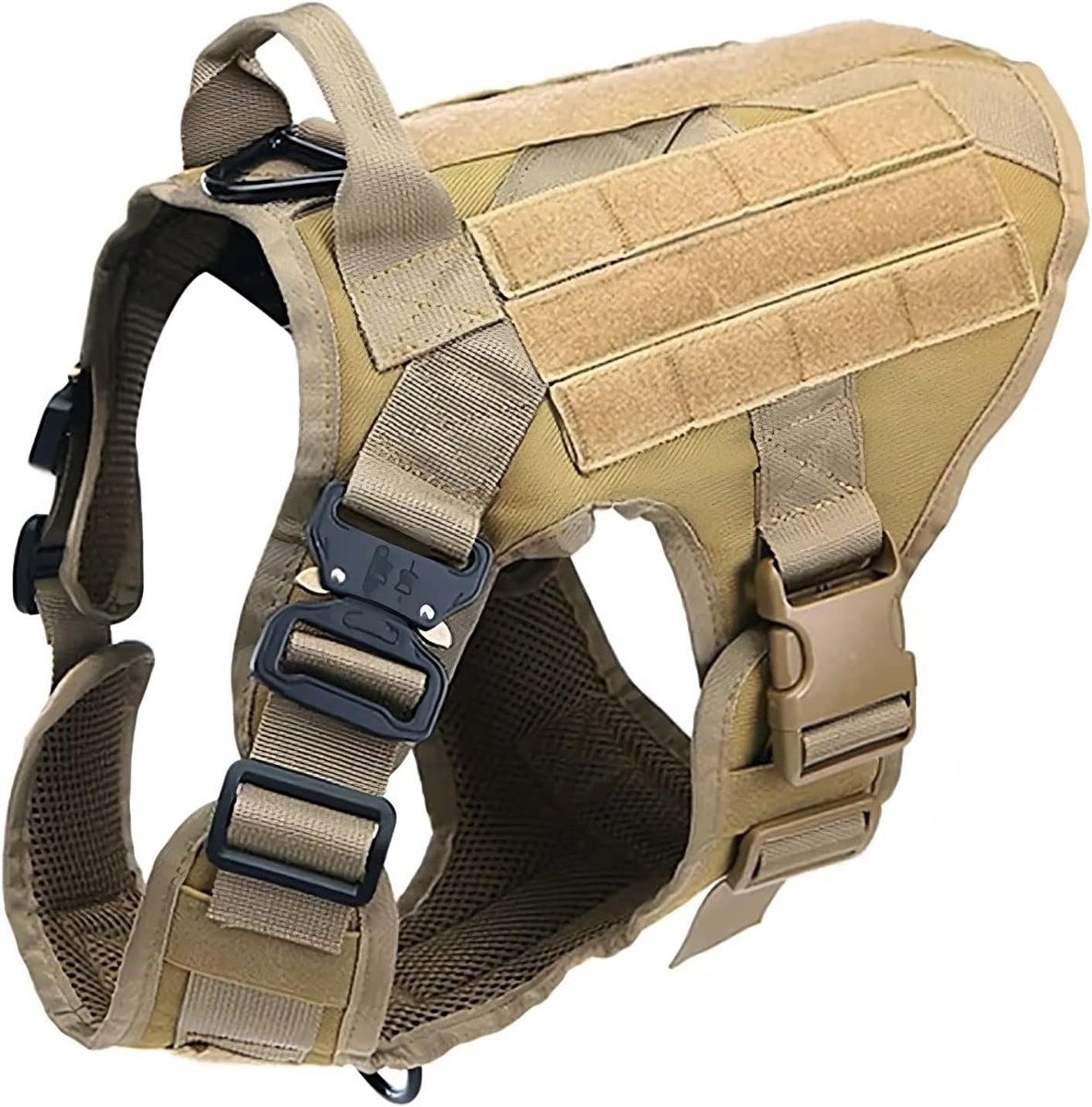 SnelShoppen - K9 Tactical Dog Harness voor Medium en Grote Honden - Verstelbare en Padded No Pull Veiligheidsharnas met Handgreep (Bruin, L)