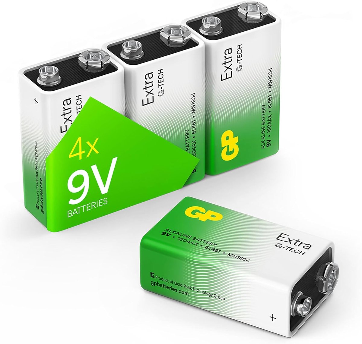 SnelShoppen - GP Extra Alkaline 9V Batterijen - Blokbatterijen 6LR61 - 4 Stuks - Nieuwe G-TECH Technologie - Hoge Efficiëntie en Levensduur