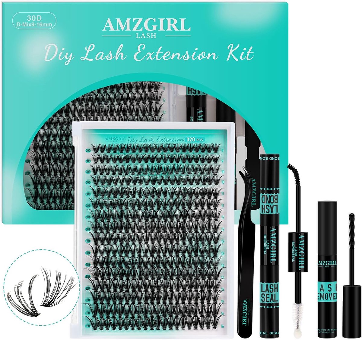 SnelShoppen - 320 Stuks 30D Wimperextensions Clusters voor Natuurlijke Look - DIY Thuis Wimperlijm, Wimperremover & Toepassingstweezers - Mix Kit 9-16
