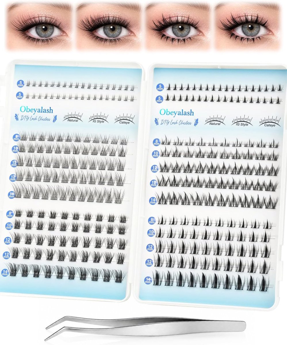 SnelShoppen - Eyelash Cluster Set voor DIY Wimperextensions met 282 Natuurlijke C-Curl Wimpers 8-14mm + 5mm Onderwimpers en RVS Pincet - Perfect voor