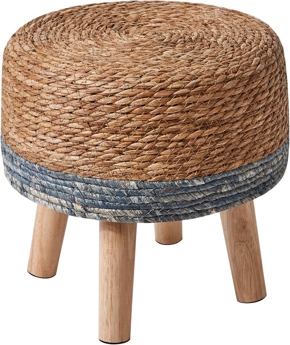 SnelShoppen - Wicker Krukje - Handgemaakt Natuurlijke Zeegras en Dennenhouten Poten - Landelijke Stijl - Blauw - 32x32x32 cm - Voor Woonkamer, Slaapka