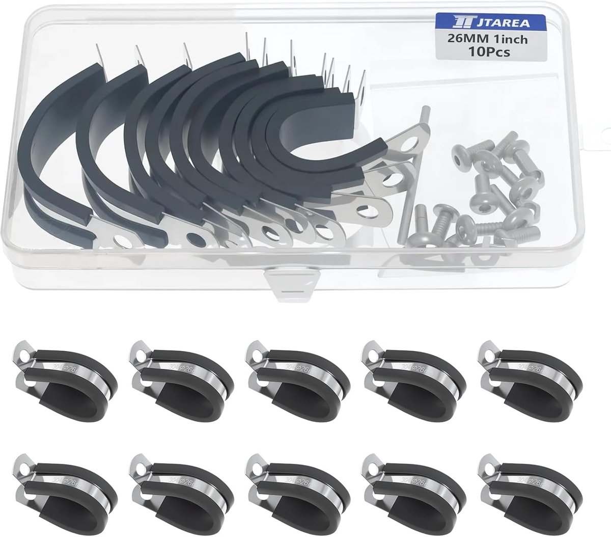 SnelShoppen - 26MM Kabelklem Rubber P-Clips Slangklemmen 1 Inch RVS Pijpenklem Kabelklem Metaal Klemmen met Schroeven Voor Tuin, Garage, Klussen