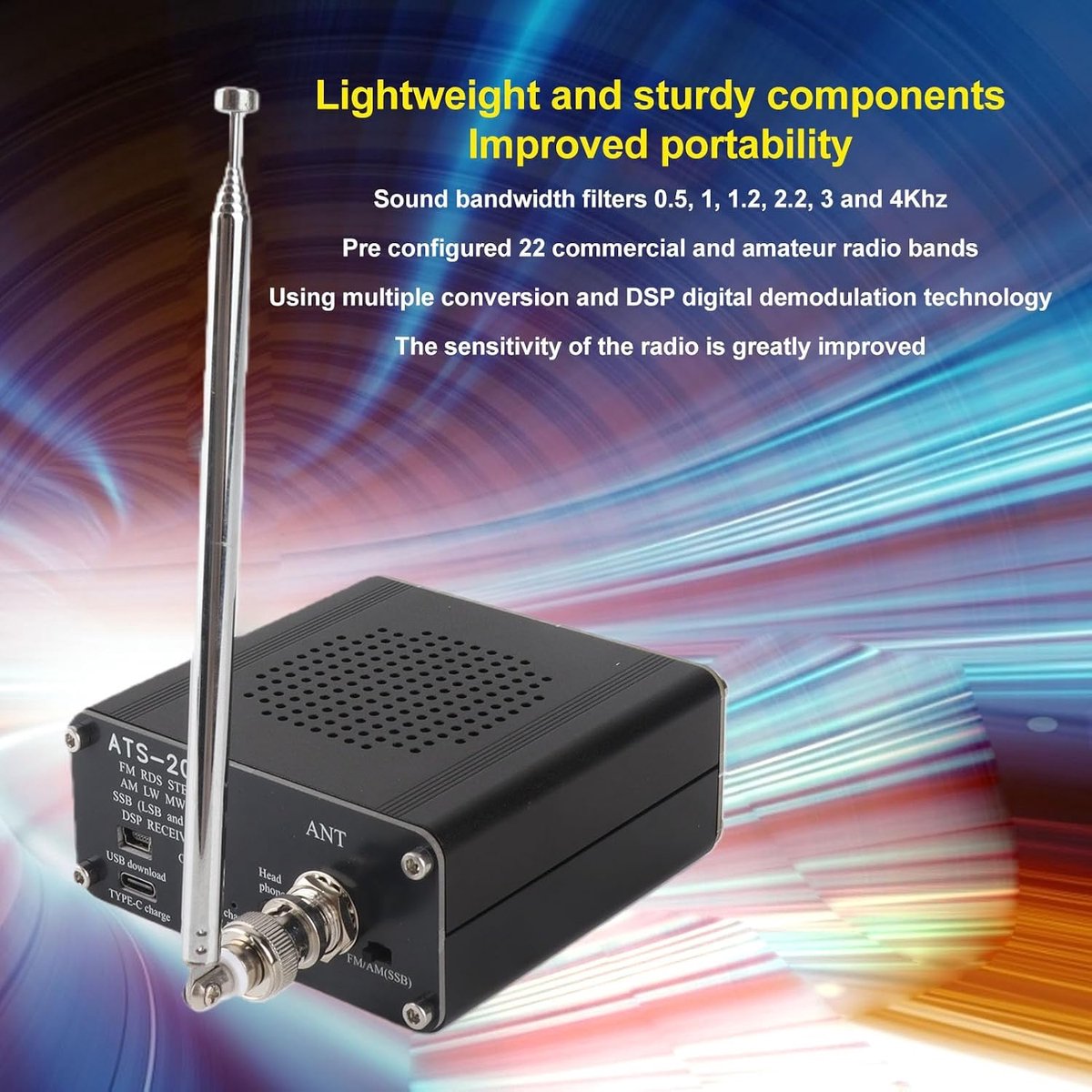 SnelShoppen - ATS 20+ Full Band Radio Receiver - Draagbare Shortwave Radio met Antenne - AM LW SW SSB Wereldband Frequentie Radio voor Buiten, Camping