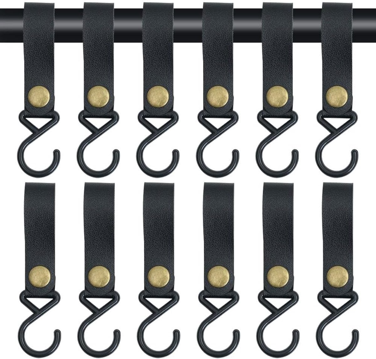 SnelShoppen - 12 Stuks S-vormige Leren Haken voor Camping, Keuken en Badkamer - Multifunctionele Metalen Hanghaken voor Potten, Pannen, Handdoeken en