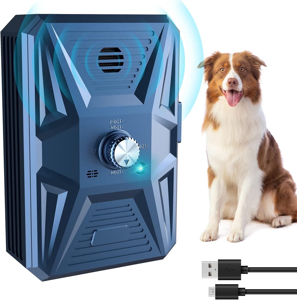 SnelShoppen - Ultrasonic Anti-Bark Device voor Honden, 3 Niveaus, Aanpasbare Frequentie, 100 m Bereik, Ultrasone Geluid, Binnen en Buiten Gebruik, Hon