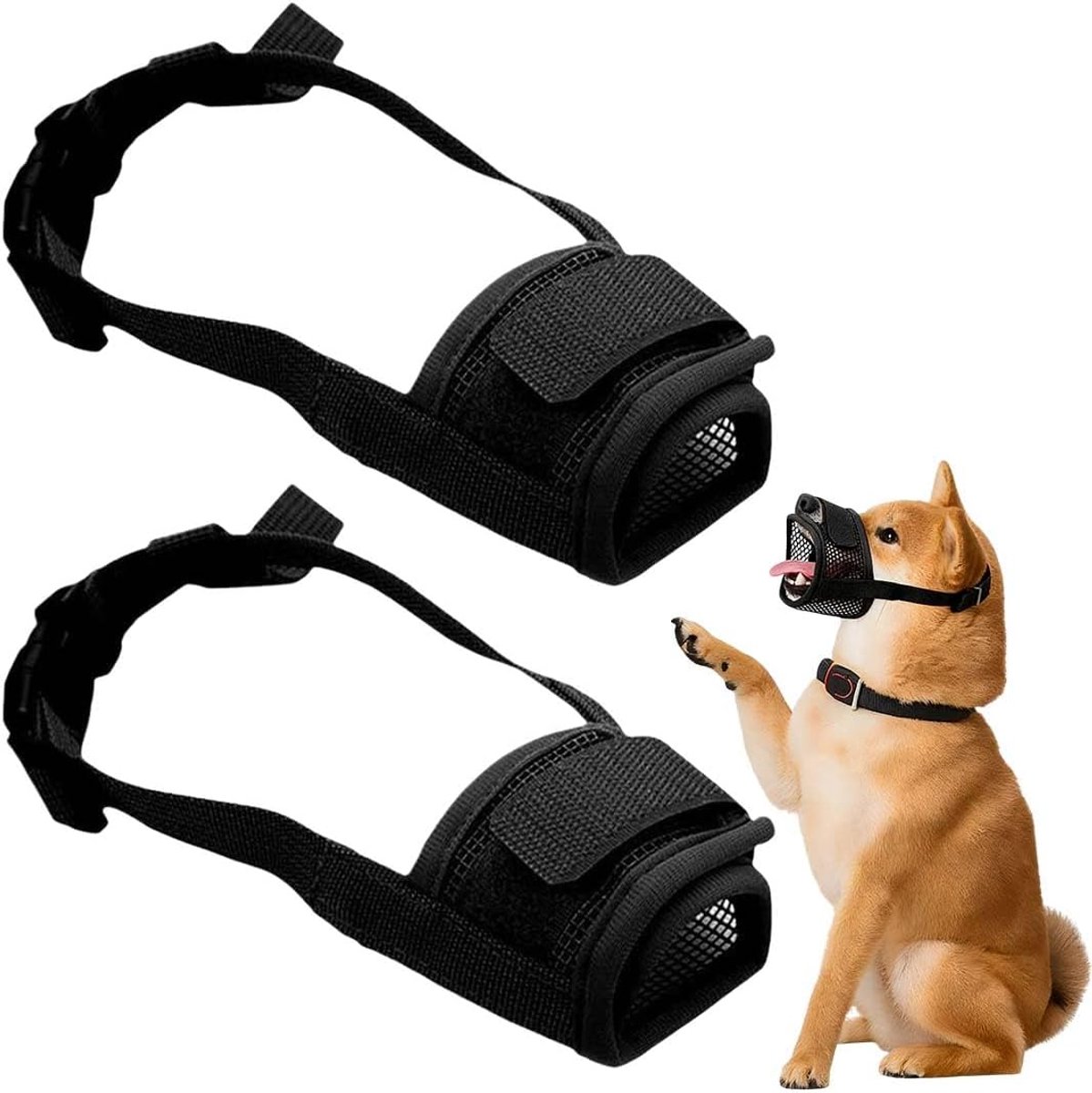 SnelShoppen - Dog Muzzle Soft Verstelbaar Ademend Nylon Anti-Barking Bijt Muilkorf Zwart - Ideaal voor Honden van Alle Maten