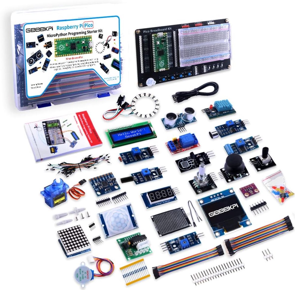 SnelShoppen - Micro Python Programmeerset voor Raspberry Pi Pico - Compleet met Breadboard, I2C 1602 LCD Display Module - Ideaal voor Beginners en Sof