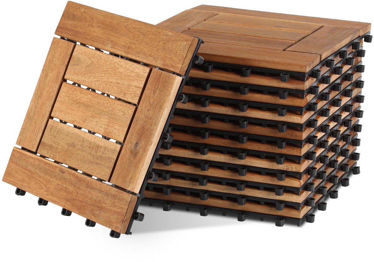 Houten vloertegels - Terrastegels klik - Balkon terras maken - FSC-gecertificeerd acaciahout - 30 x 30 cm - Natuurlijk hout