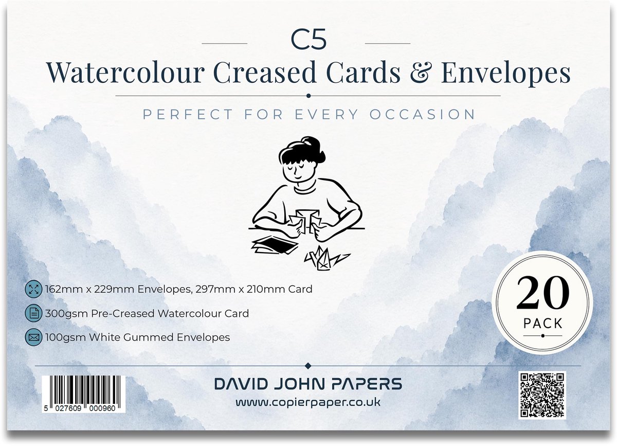 SnelShoppen - Aquarel Vierkante Gevouwen Blanco Wenskaarten & Witte Enveloppen - Pack van 20 - Perfect voor Feestdagen, Verjaardagen, Bedankjes en Cre