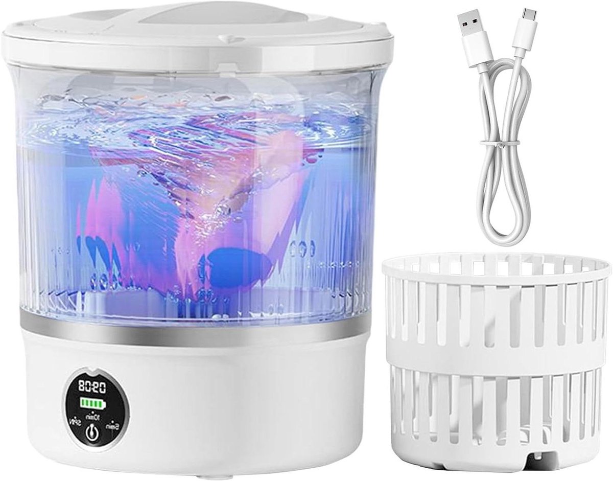 Kleine wasmachine Mini washer Ondergoed wassen Digitaal display 3 liter inhoud Wit
