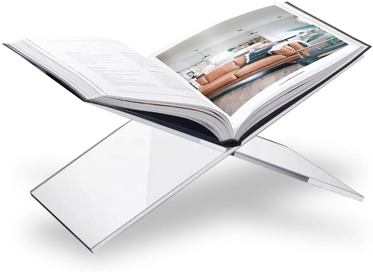 VHV - Boekenstandaard - Acryl boekhouder voor boeken, Koran en recepten - Tafeldecoratie voor salontafel, keuken en eettafel - 19 x 11 x 11 cm - Transparant