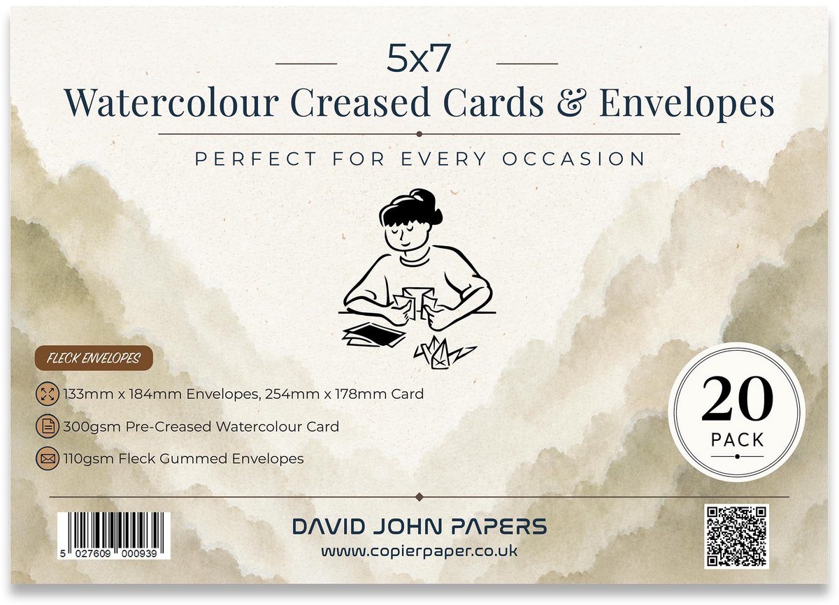 SnelShoppen - 20x Aquarel Gevouwen Blanco Wenskaarten met Kraft Fleck Enveloppen - Perfect voor Feestdagen, Verjaardagen, Bedankjes en Creatieve Proje