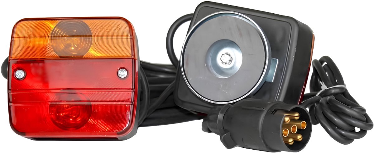 SNJY® Aanhanger Verlichting Set - Verlichting Aanhangwagen - Verlichtingsset Aanhangwagen - 9x9 cm - 7,5+2,5m Kabel - 7 Polig - Zwart