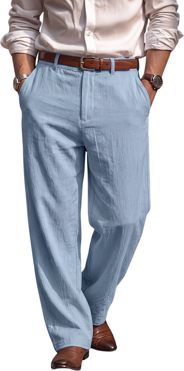 Currero Pantalon Heren Chino Regular Fit Golfbroek Nette Broek Elastische Tailleband Volwassenen Hemelsblauw