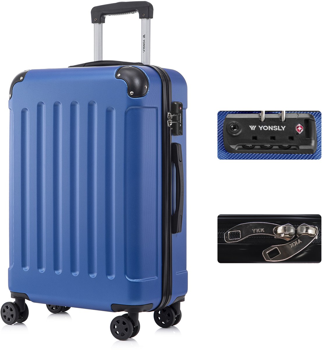 YONSLY Handbagage Koffer - 66cm - 66 L - TSA Slot - 360° Draaibare Wielen - Trolley - Saffierblauw