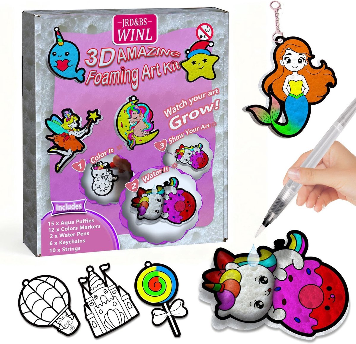 SnelShoppen - 3D Kunstset voor Kinderen, 15 Aqua Puffs, DIY Kleur en Opblazen, Dieren Speelgoed voor Jongens en Meisjes, Creatief Cadeau voor Feestdag