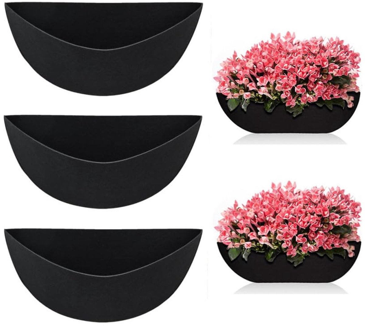 3pcs 35cm Plantenbak Voeringen - Vilt Bloembak Voeringen - Vilt Vervangings Kokos Voering voor Wandgemonteerde Plantenbakken Tuinhekken Bloemen Raam Baskets Pot (Zwart)