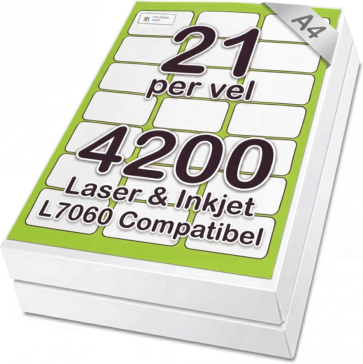 SnelShoppen - 4200 Zelfklevende Laser Labels A4 - 21 Labels per Vel, 200 Vellen, Perfect voor Kantoor, Thuisgebruik, Verpakkingen, Organiseren en Meer