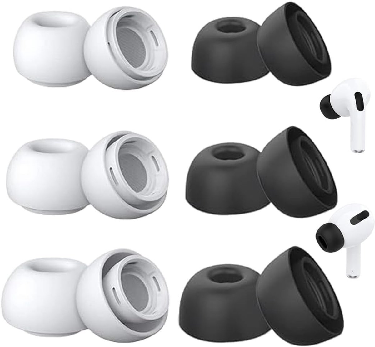 SnelShoppen - 6 Paar Silicone Oordopjes Noise Cancelling voor AirPods Pro, Vervangende Oorkussens (S/M/L, Wit & Zwart)