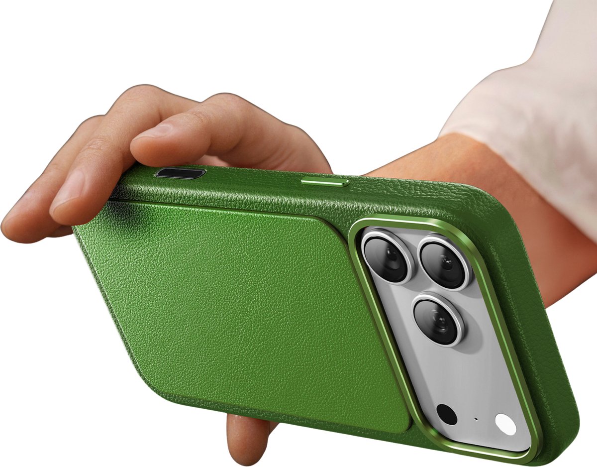 AdroitGoods Luxe telefoonhoes Case Echt Leer - Geschikt voor iPhone 17 pro & MagSafe - Camera Button – Premium Bescherming & Stijl - Groen