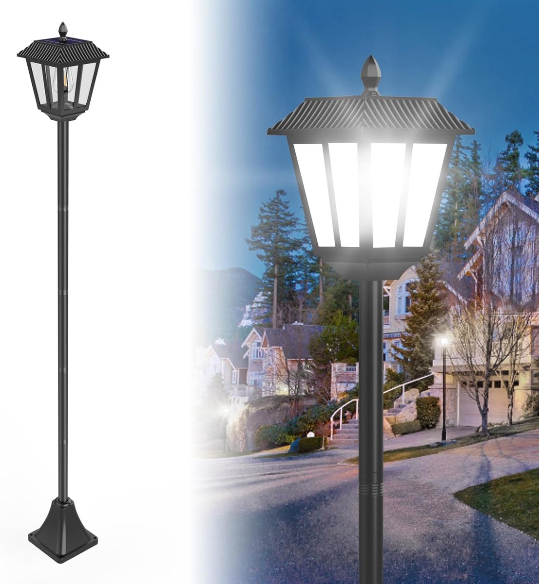 SnelShoppen - 180 cm Outdoor LED Solar Lamp met Grondspies voor Tuin, Patio, Balkon - Waterdichte Solar Lantaarn - Wit Licht - Energiezuinig en Milieu
