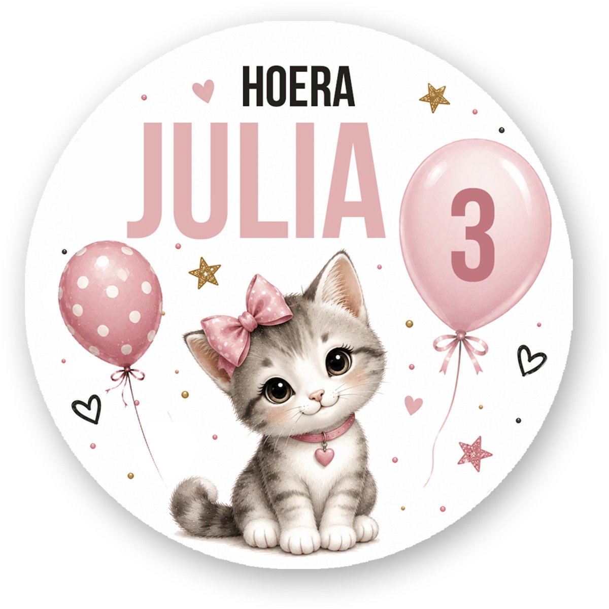 Traktatiesticker Kitten met Naam en Leeftijd – Gepersonaliseerd | Verjaardag Meisje | 25 stuks