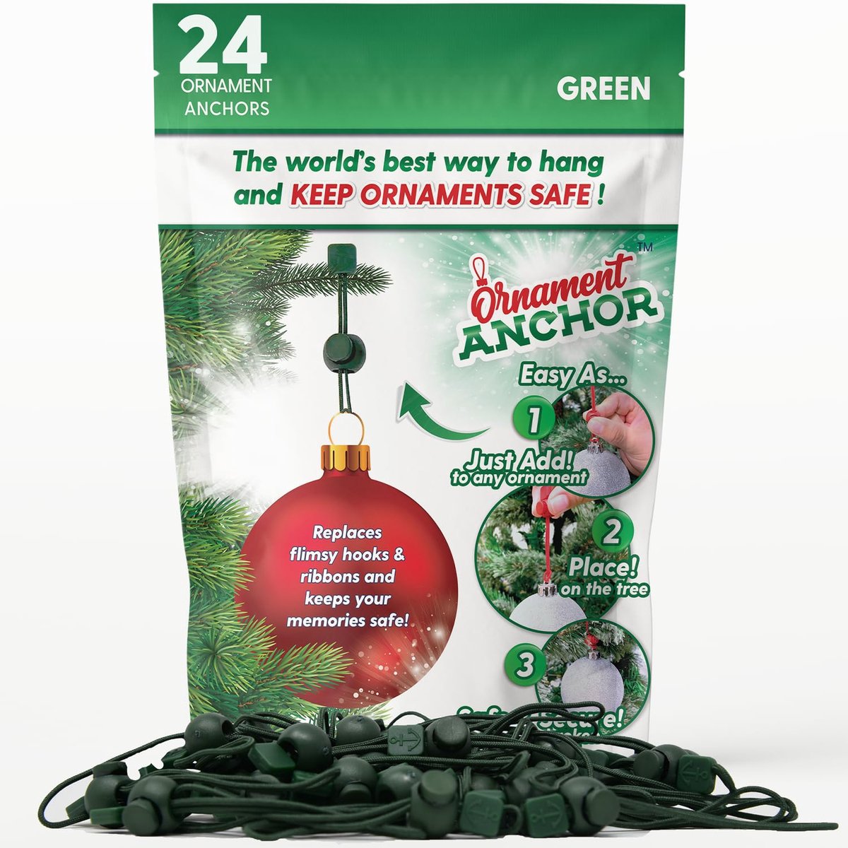 SnelShoppen - Ornamenthaken voor Kerstdecoraties - Antislip Heavy Duty Ophanghaken voor Kleine en Grote Ornamenten - Groen - 24 Stuks - Perfect voor K