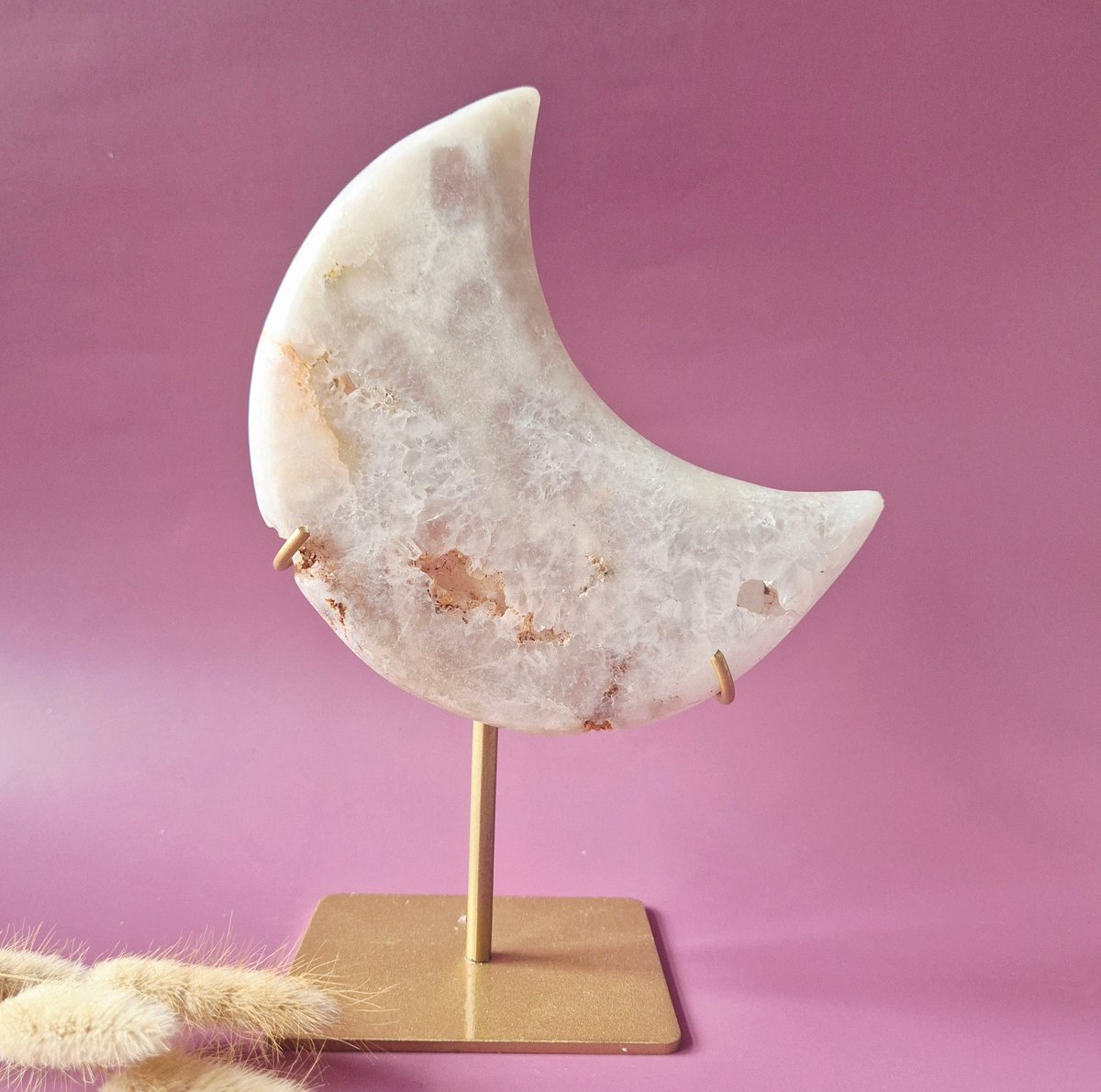 XL Edelsteen Druzy Pink Amethyst Maan – Hoge Kwaliteit #48 690g | incl. metalen standaard | uniek stuk Roze Amethist