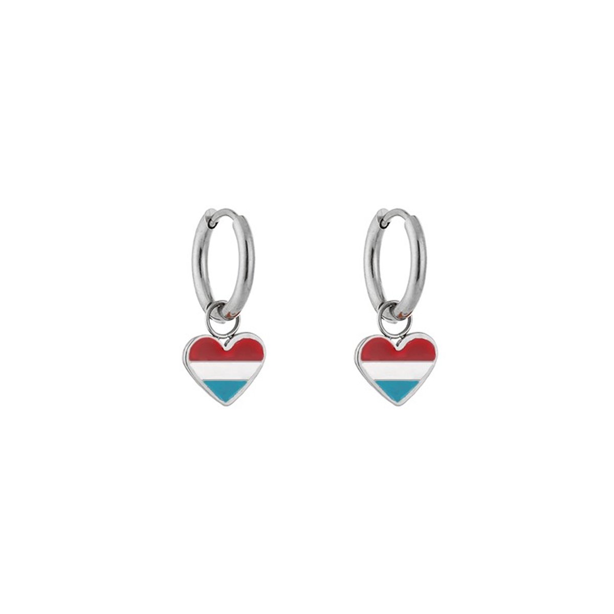 Stainless Steel Amsterdam Hart en Vlag Oorringen – Cultuur Geïnspireerde & Patriotse Oorhangers – RVS - Zilver