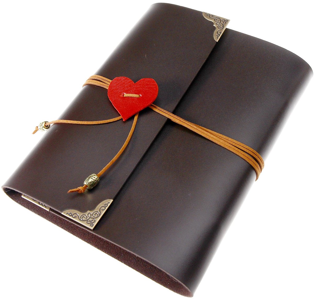 Fotoalbum – Fotoboek – Vintage look – Fotoalbum met leerstructuur – DIY scrapbook – Hartvormige gesp – Vintage slot – Fotoalbum, gastenboek, scrapbook, dagboek, foto, bruiloft – Cadeau – Medium - Koffiebruin