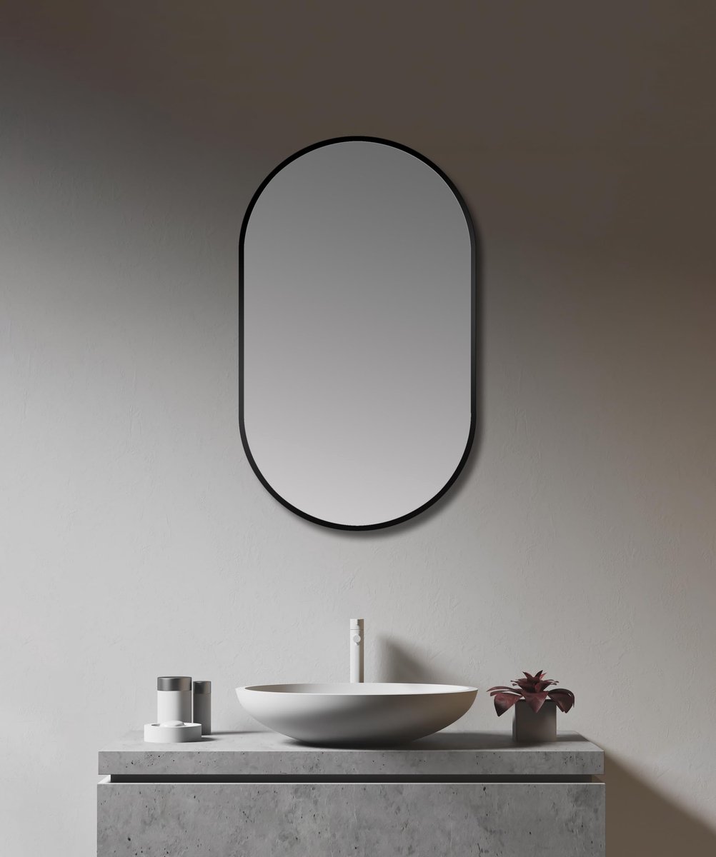 SnelShoppen - Ovale Wandspiegel Zwart 45x75 cm - Badkamerspiegel voor Vochtige Ruimtes - Hoogwaardige Aluminium Frame - Moderne Garderobe Spiegel