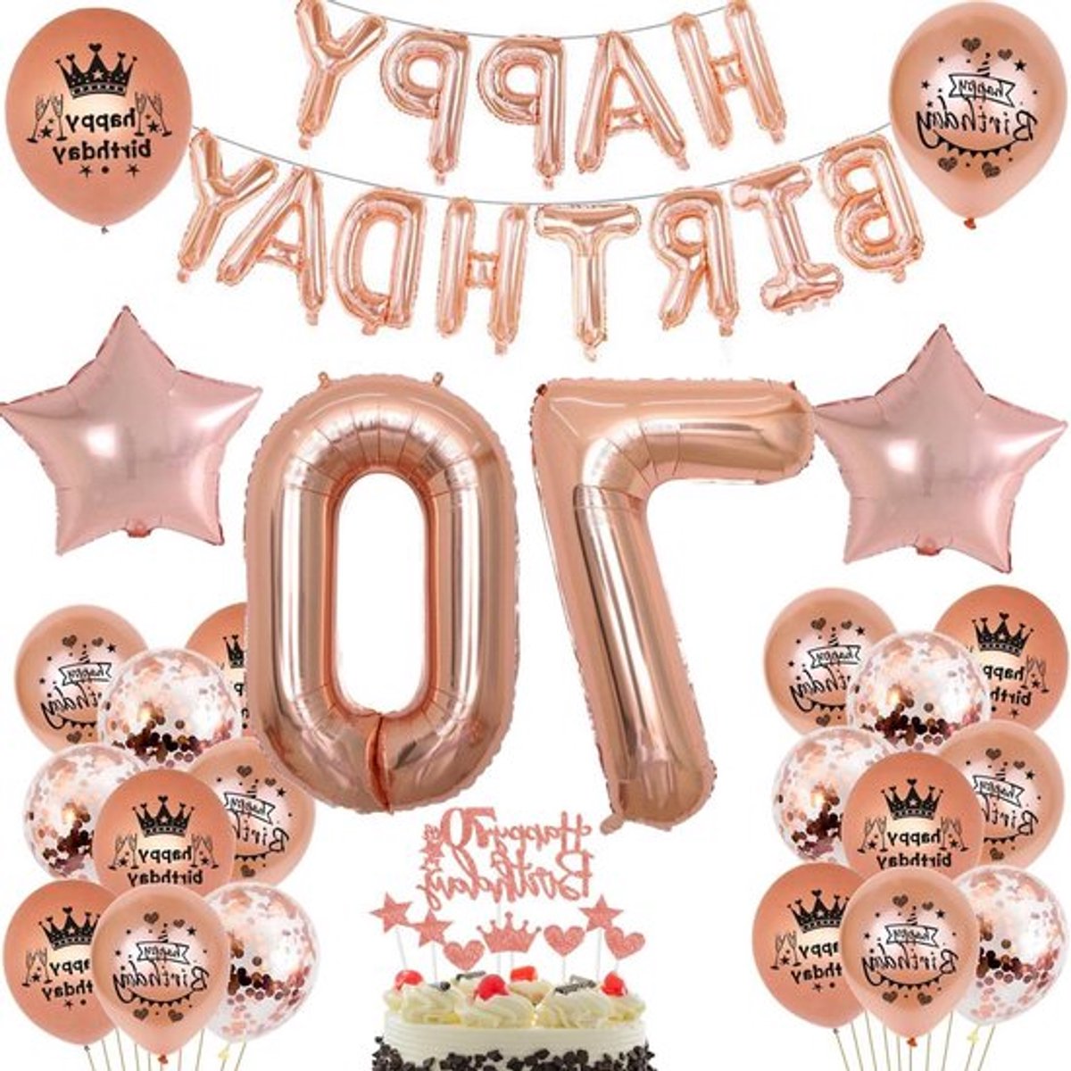Ballon 70e Verjaardag Roségoud Decoratie Set voor Vrouwen - Happy Birthday - Feestartikelen