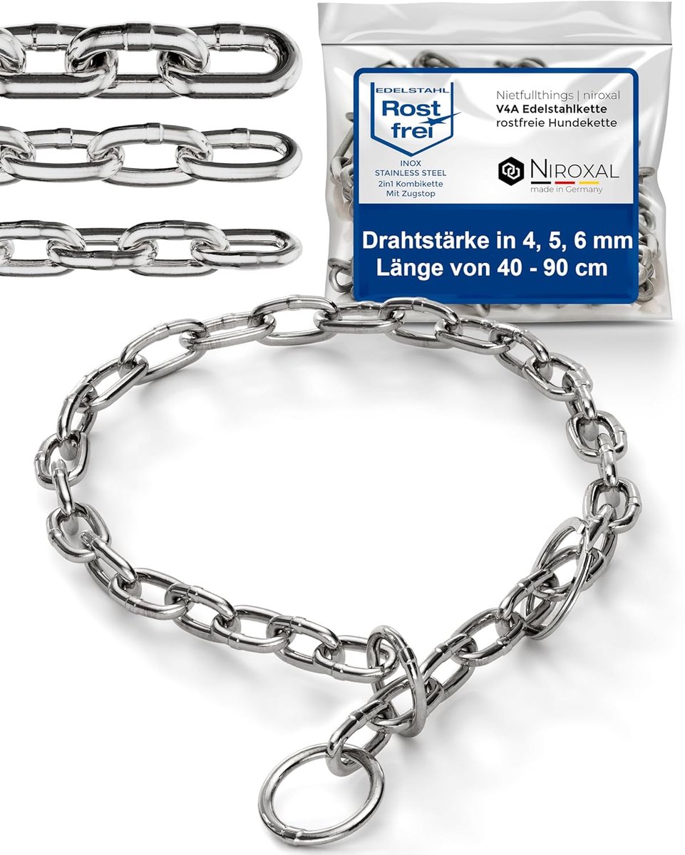 SnelShoppen - RVS Hondenhalsband met Trekstop, 90 cm, 6 mm Dikte, Roestvrij Staal, Kortelinks, Veiligheidsfunctie, Perfect voor Honden in Tuin en Wand