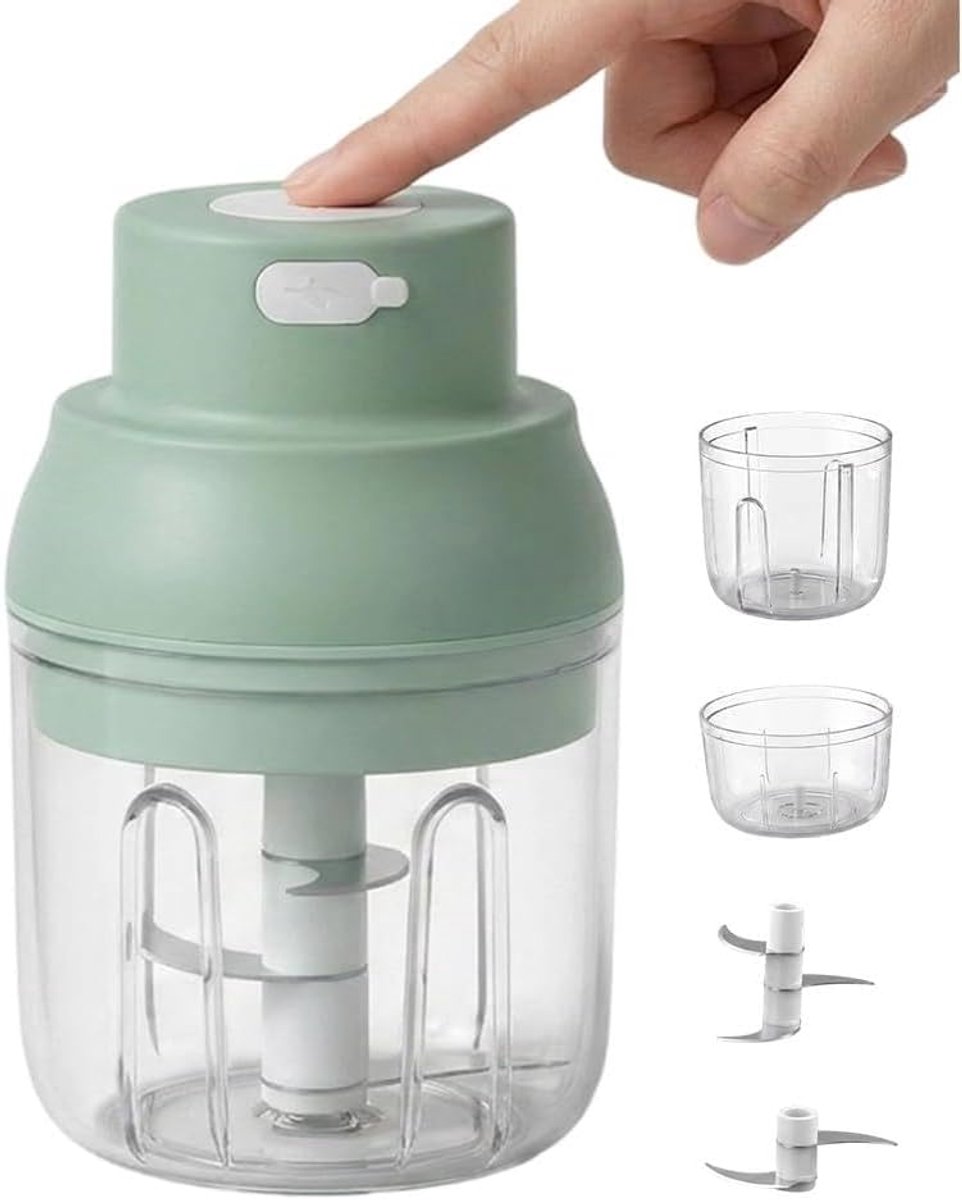 Elektrische Knoflooksnijder - Nieuwe Huishoudelijke Voedselmolen - 100ml en 250ml - Mini Hakmachine voor Knoflook Gember Vlees en Fruit - Groen